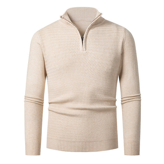 Men’s Half-Zip Jumper – Wave-Textured Knit with Stand Collar
