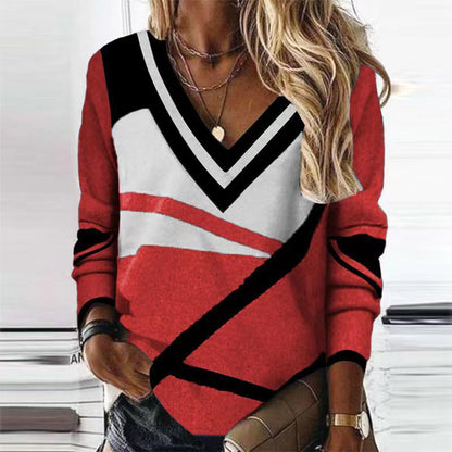 Women’s Printed V-Neck Long-Sleeve Top – Relaxed Everyday Style for Cooler Days