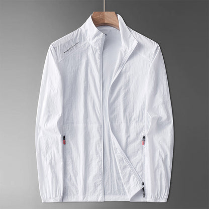Men’s Lightweight Stand-Collar Jacket – Shoulder-Panel Zip Layer for Casual Seasonal Wear