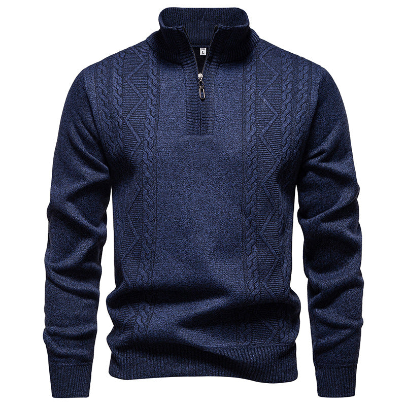 Men’s Half-Zip Knit Jumper – High Stand Collar with Cable Panels