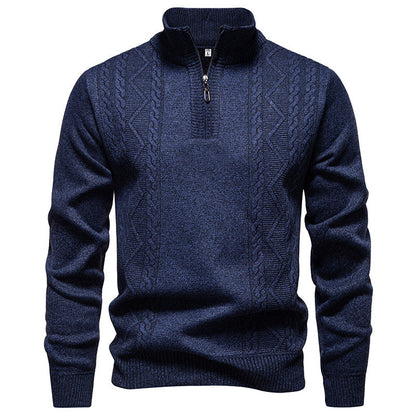 Men’s Half-Zip Knit Jumper – High Stand Collar with Cable Panels