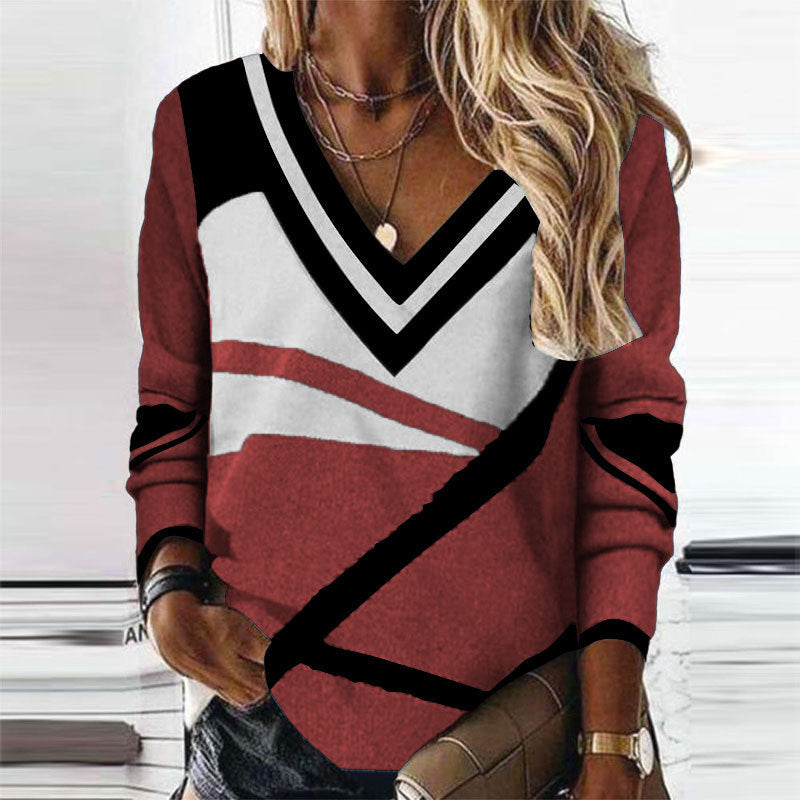 Women’s Printed V-Neck Long-Sleeve Top – Relaxed Everyday Style for Cooler Days