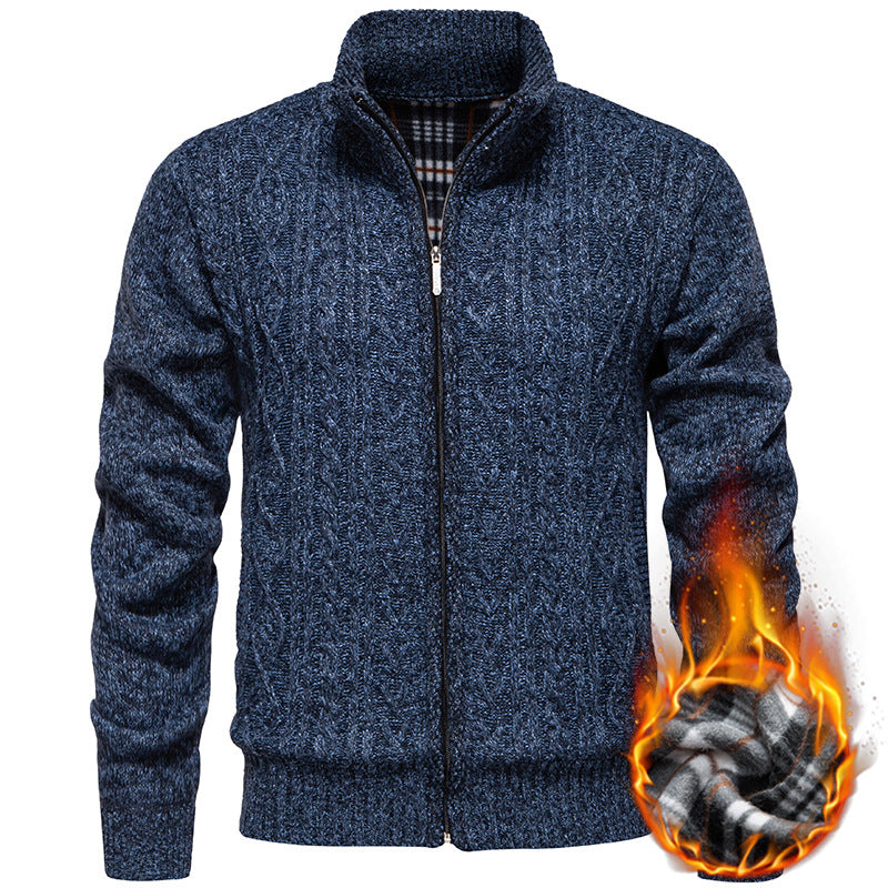 Men’s Zip-Through Knitted Jacket – Cable Pattern with Stand Collar