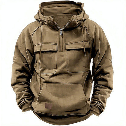 Men’s Utility Half-Zip Hoodie – Multi-Pocket Pullover for Casual Outdoor Wear