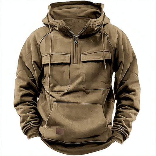Men’s Utility Half-Zip Hoodie – Multi-Pocket Pullover for Casual Outdoor Wear