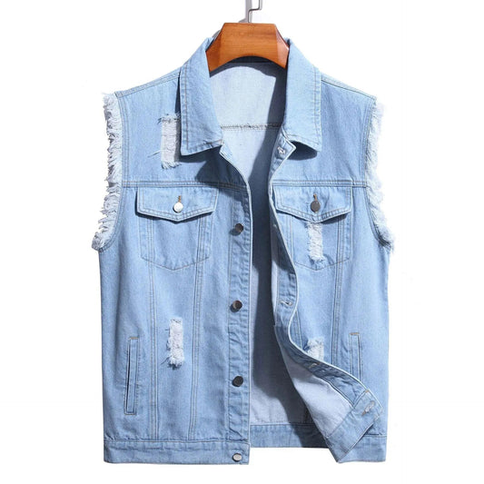 Men’s Distressed Denim Vest – Sleeveless Casual Layer for Everyday Wear