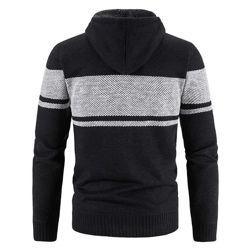 Men’s Zip Hoodie – Horizontal Stripes with Teddy Lining and Ribbed Cuffs