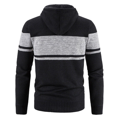 Men’s Zip Hoodie – Horizontal Stripes with Teddy Lining and Ribbed Cuffs