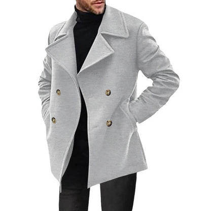 Men’s Double-Breasted Short Coat – Wide Lapels with Flap Pockets
