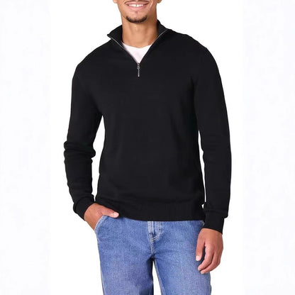 Men’s Half-Zip Jumper – Stand Collar with Ribbed Cuffs