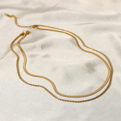 Women’s Layered Gold-Plated Necklace – Double Stainless Steel Chain with Mixed Textures for Everyday and Evening Wear