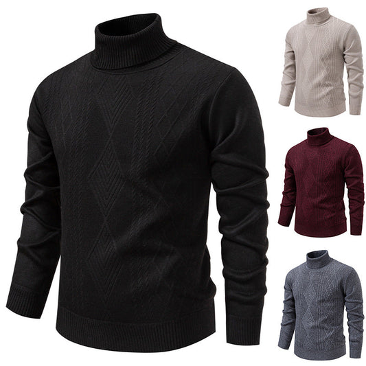 Men’s Roll-Neck Jumper – Textured Diamond Knit with Ribbed Cuffs