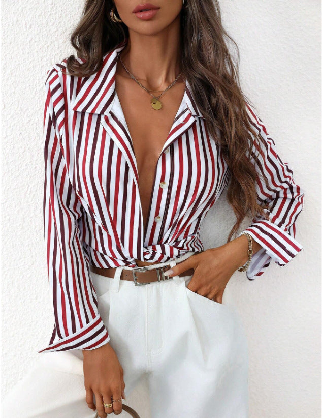 Women’s Printed Button-Up Shirt – Relaxed Long-Sleeve Style for Everyday Wear