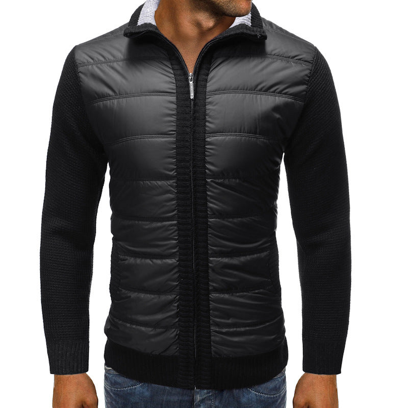 Men’s Quilted Knit-Sleeve Jacket – Full-Zip Hybrid Layer with Padded Front and Ribbed Collar for Transitional Wear