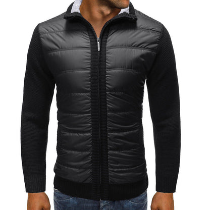 Men’s Quilted Knit-Sleeve Jacket – Full-Zip Hybrid Layer with Padded Front and Ribbed Collar for Transitional Wear
