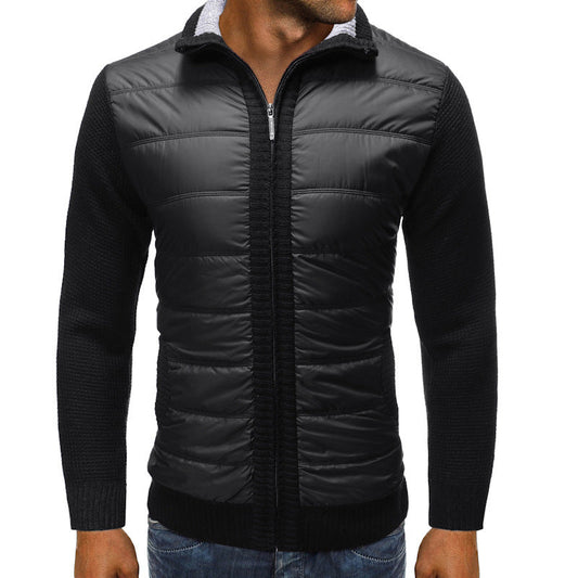 Men’s Quilted Knit-Sleeve Jacket – Full-Zip Hybrid Layer with Padded Front and Ribbed Collar for Transitional Wear