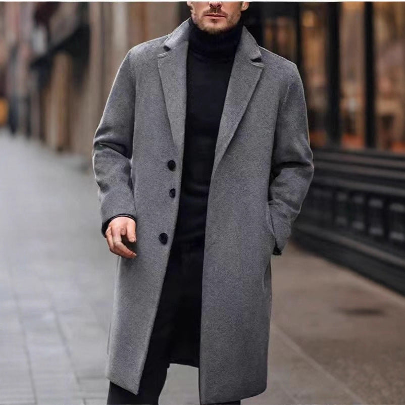 Men’s Overcoat – Notch Lapel with Straight Mid-Length Cut