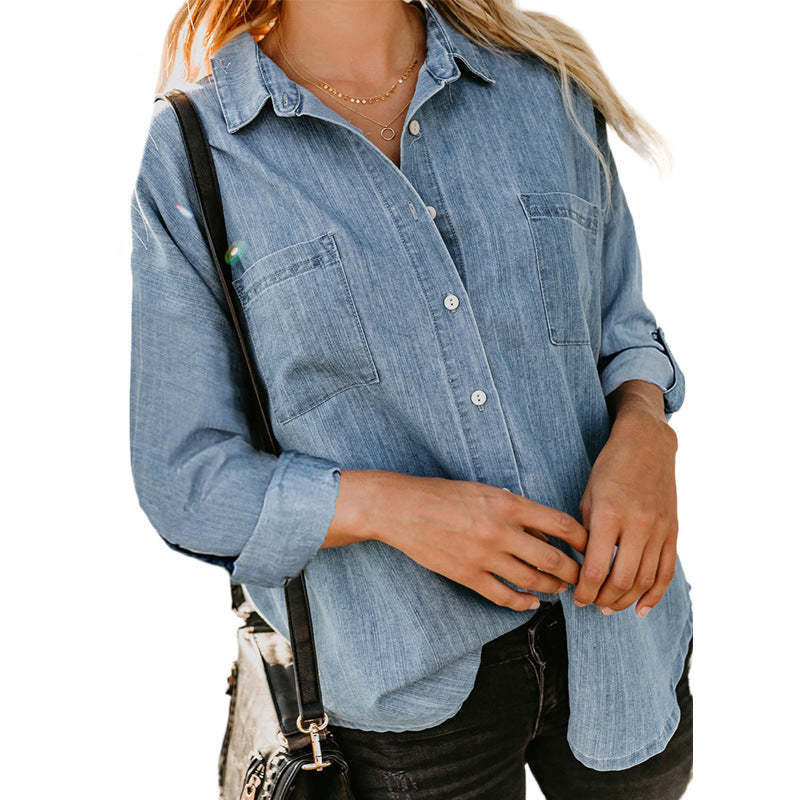Women’s Double-Pocket Button Shirt – Relaxed Long-Sleeve Style for Smart Casual Wear