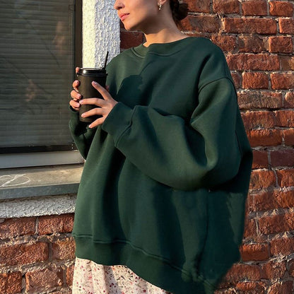 Women’s Oversized Crew Neck Fleece Sweatshirt – Relaxed Casual Layer for Everyday Wear
