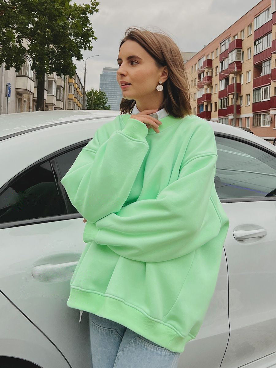 Women’s Oversized Crew Neck Fleece Sweatshirt – Relaxed Casual Layer for Everyday Wear