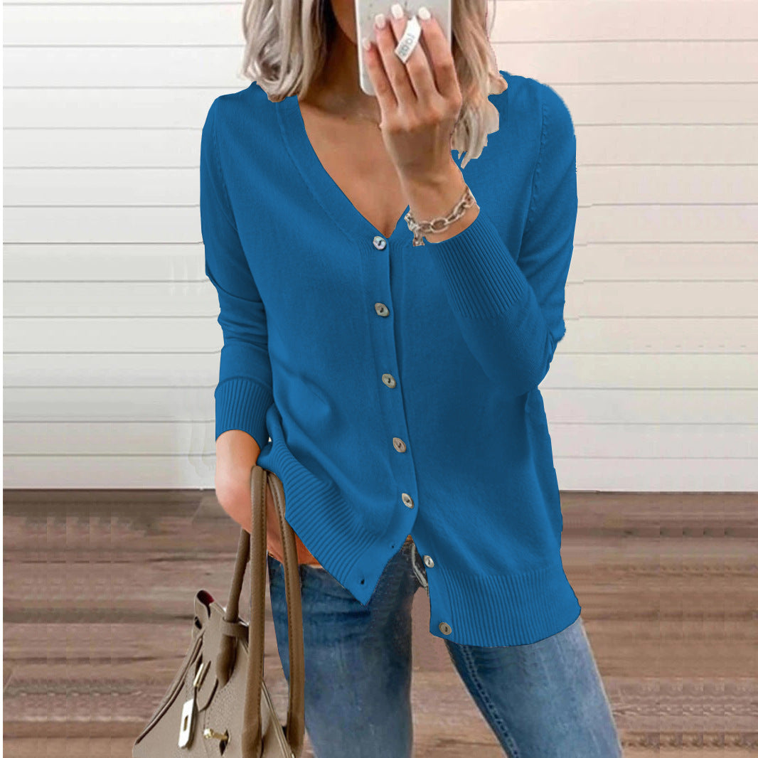 Women’s V-Neck Knit Cardigan – Relaxed Button Layer for Autumn and Winter