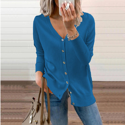 Women’s V-Neck Knit Cardigan – Relaxed Button Layer for Autumn and Winter