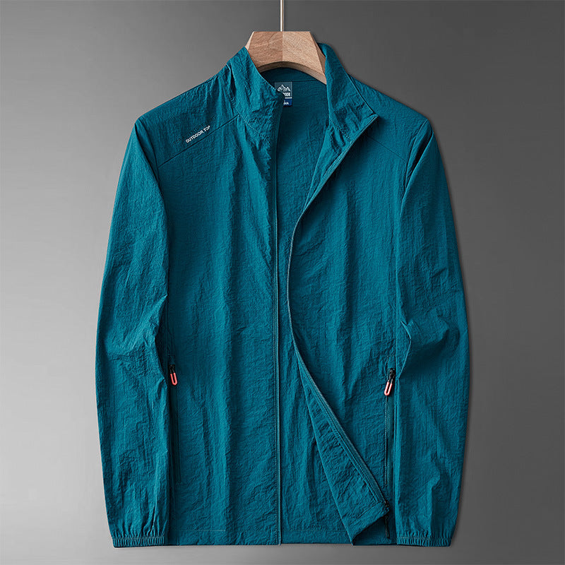 Men’s Lightweight Stand-Collar Jacket – Shoulder-Panel Zip Layer for Casual Seasonal Wear