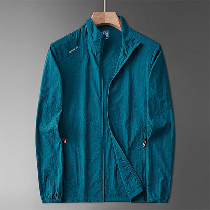 Men’s Lightweight Stand-Collar Jacket – Shoulder-Panel Zip Layer for Casual Seasonal Wear