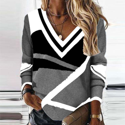 Women’s Printed V-Neck Long-Sleeve Top – Relaxed Everyday Style for Cooler Days