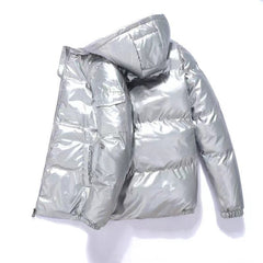 Men’s Hooded Puffer Jacket – Glossy Quilted Finish with Side Pockets