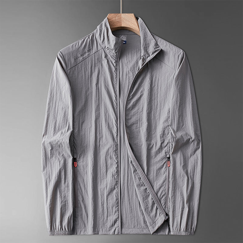 Men’s Lightweight Stand-Collar Jacket – Shoulder-Panel Zip Layer for Casual Seasonal Wear