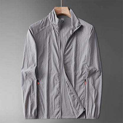 Men’s Lightweight Stand-Collar Jacket – Shoulder-Panel Zip Layer for Casual Seasonal Wear