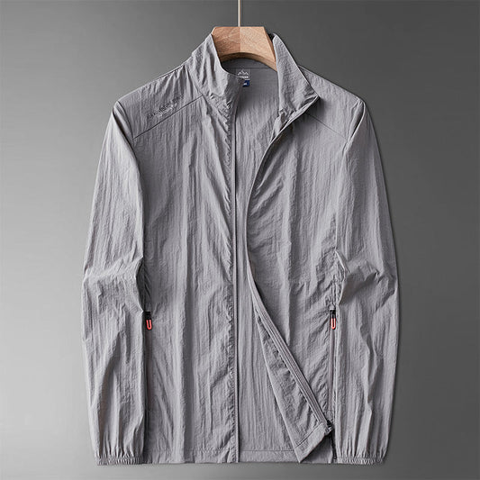 Men’s Lightweight Stand-Collar Jacket – Shoulder-Panel Zip Layer for Casual Seasonal Wear