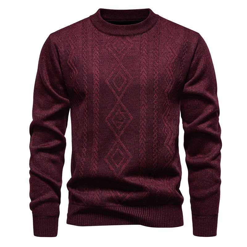Men’s Fine-Knit Jumper – Diamond Argyle Pattern with Crew Neck