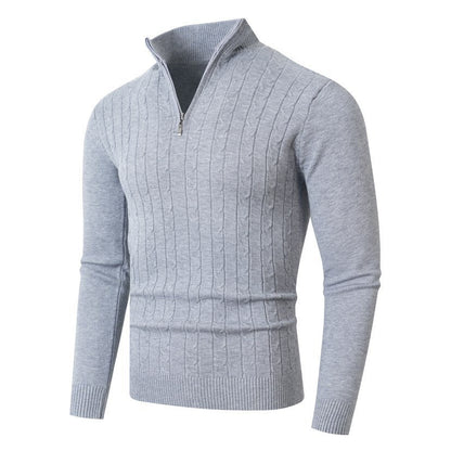 Men’s Cable-Knit Half-Zip Jumper – Stand Collar with Ribbed Trims