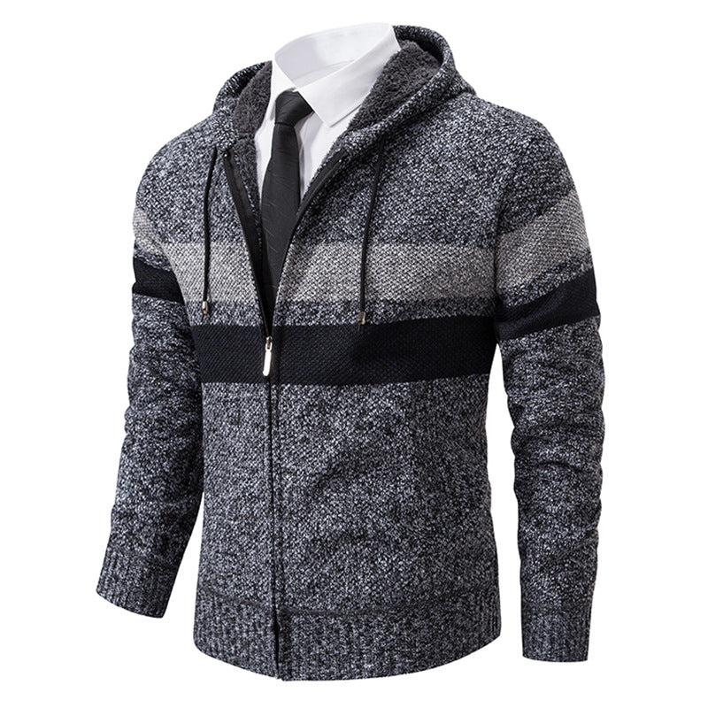 Men’s Zip Hoodie – Contrast Stripes with Teddy Lining