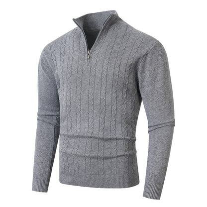 Men’s Cable-Knit Half-Zip Jumper – Stand Collar with Ribbed Trims