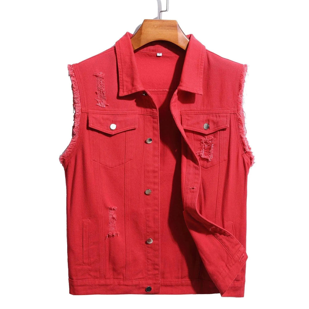 Men’s Distressed Denim Vest – Sleeveless Casual Layer for Everyday Wear