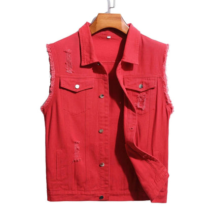 Men’s Distressed Denim Vest – Sleeveless Casual Layer for Everyday Wear