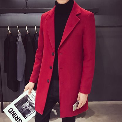 Men’s Single-Breasted Coat – Slim Silhouette with Concealed Button Placket