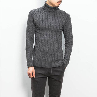 Men’s Roll-Neck Jumper – Cable Knit with Fold-Over Collar