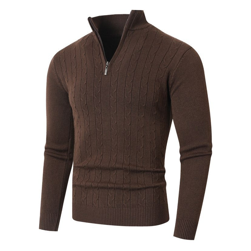 Men’s Cable-Knit Half-Zip Jumper – Stand Collar with Ribbed Trims