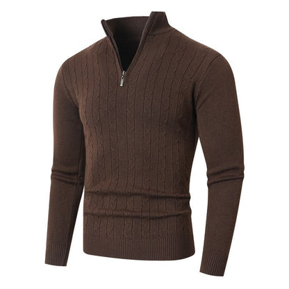 Men’s Cable-Knit Half-Zip Jumper – Stand Collar with Ribbed Trims