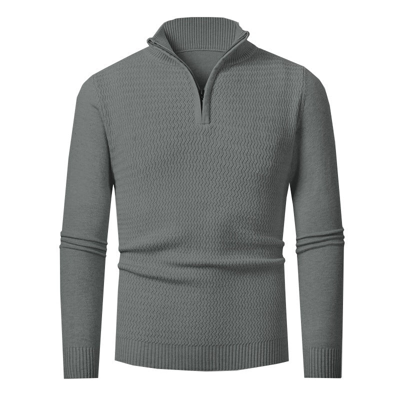 Men’s Half-Zip Jumper – Wave-Textured Knit with Stand Collar