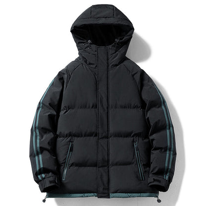 Men’s Puffer Jacket – Contrast Side Stripes with Hood