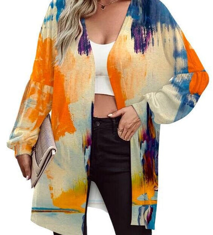 Women’s Longline Open-Front Cardigan – Relaxed Balloon-Sleeve Layer for Everyday Wear