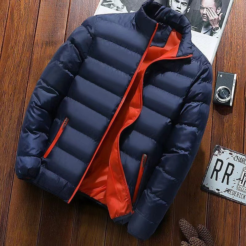 Men’s Puffer Jacket – Contrast Lining with High Stand Collar