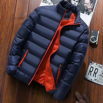 Men’s Puffer Jacket – Contrast Lining with High Stand Collar