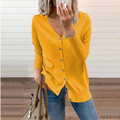 Women’s V-Neck Knit Cardigan – Relaxed Button Layer for Autumn and Winter
