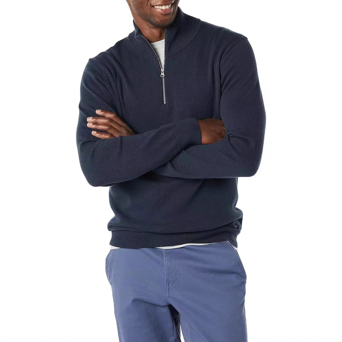Men’s Half-Zip Jumper – Stand Collar with Ribbed Cuffs